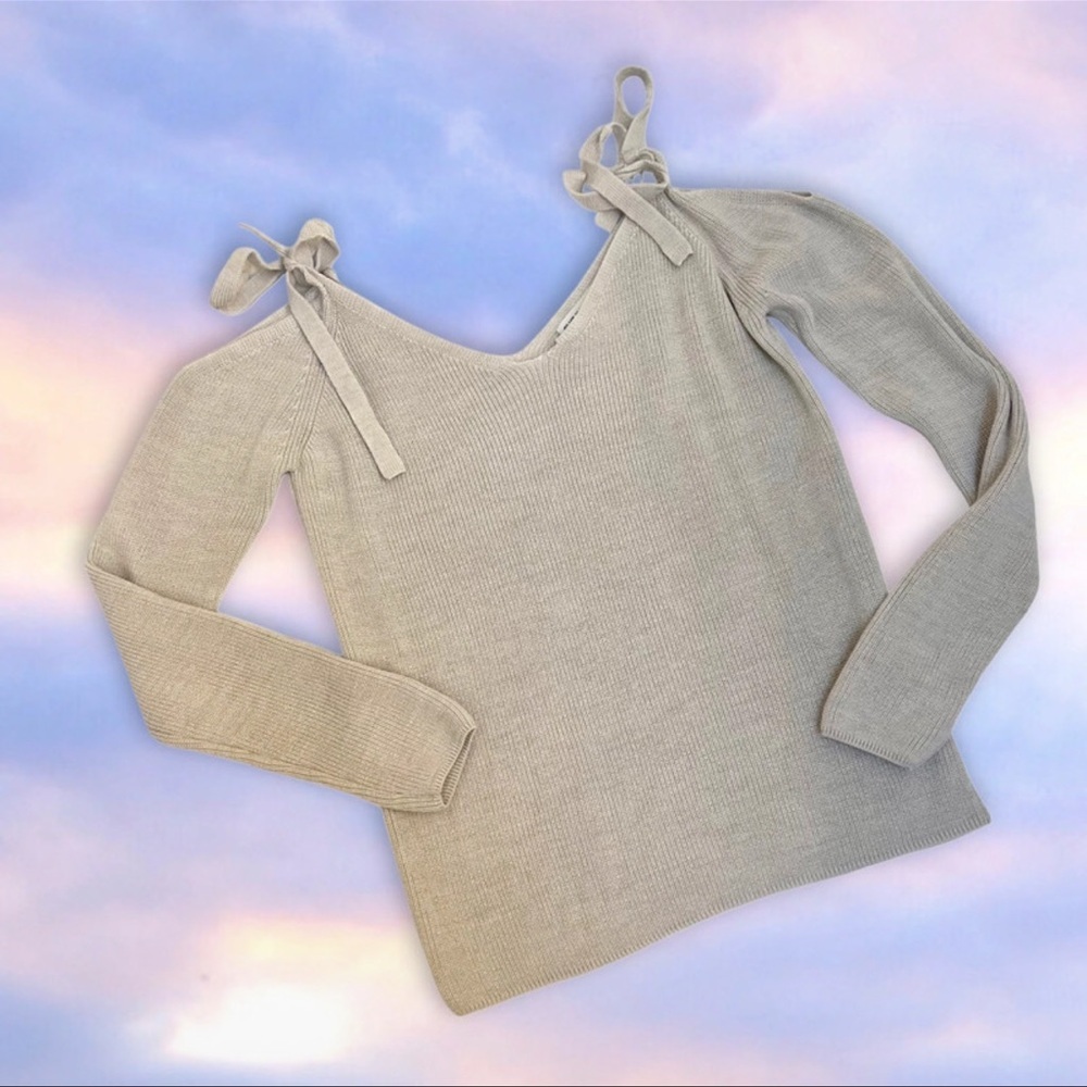Club Monaco Nordstrom cold shoulder sweater neutral cream tan knit womens size S - Picture 2 of 11